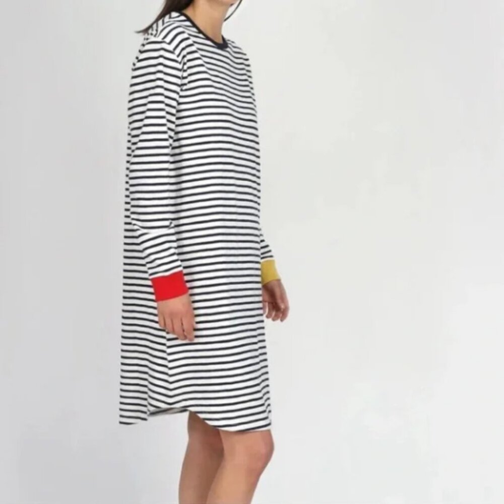 Sleepy Jones Twyla Navy & White Stripe Long Sleeve 100% Cotton Sleepshirt Small - Picture 2 of 7